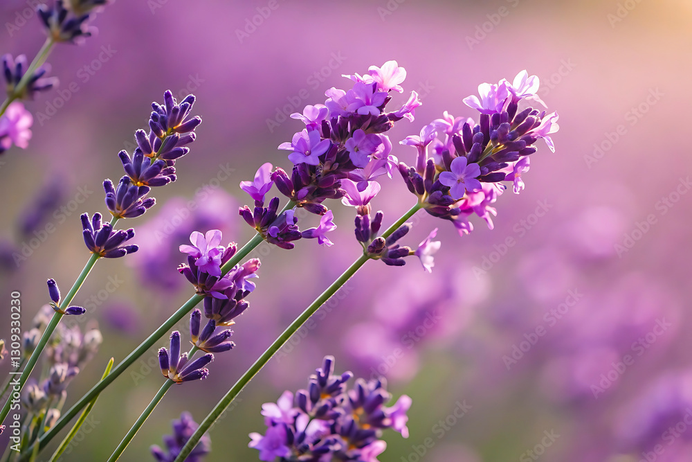 A Beautiful Lavender Field in Full Bloom Under Soft Light A Beautiful Lavender Field in Full Bloom Under Soft Light