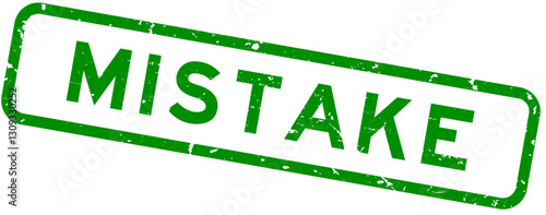 Grunge green mistake word square rubber seal stamp on white background