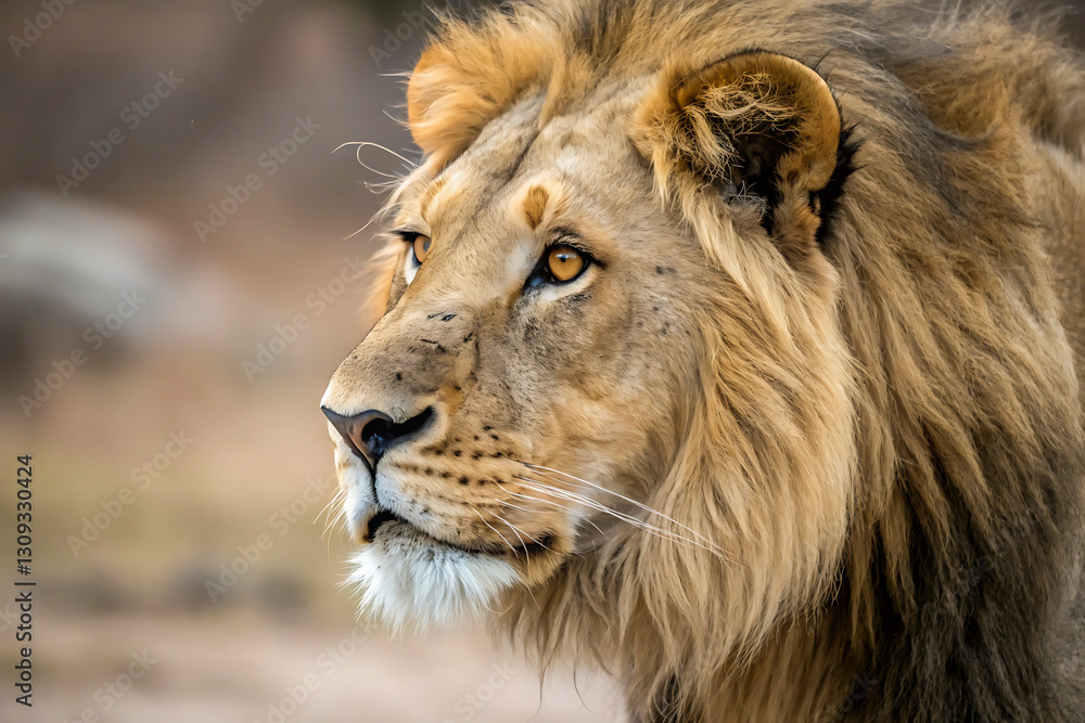 A Majestic Lion Gazing Intently into the Distance A Majestic Lion Gazing Intently into the Distance