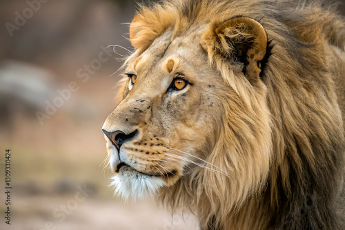 A Majestic Lion Gazing Intently into the Distance