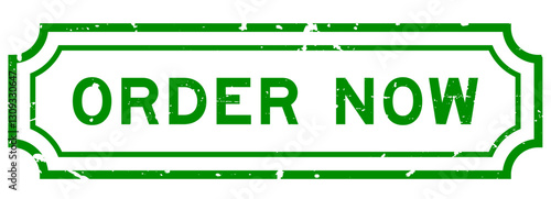 Grunge green order now word square rubber stamp on white background