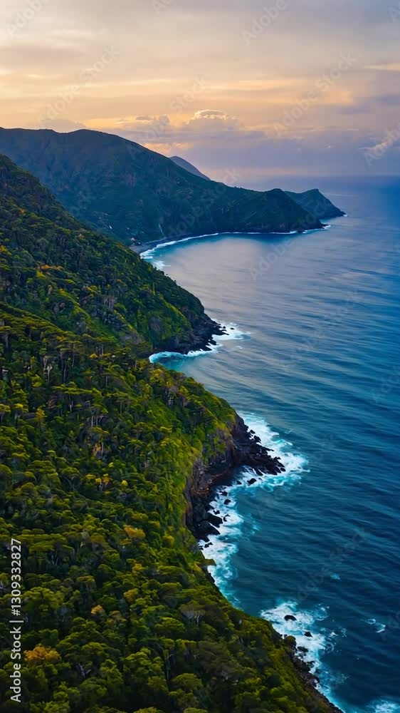 Aerial view of coastal forest, ascending drone shot Aerial view of coastal forest, ascending drone shot