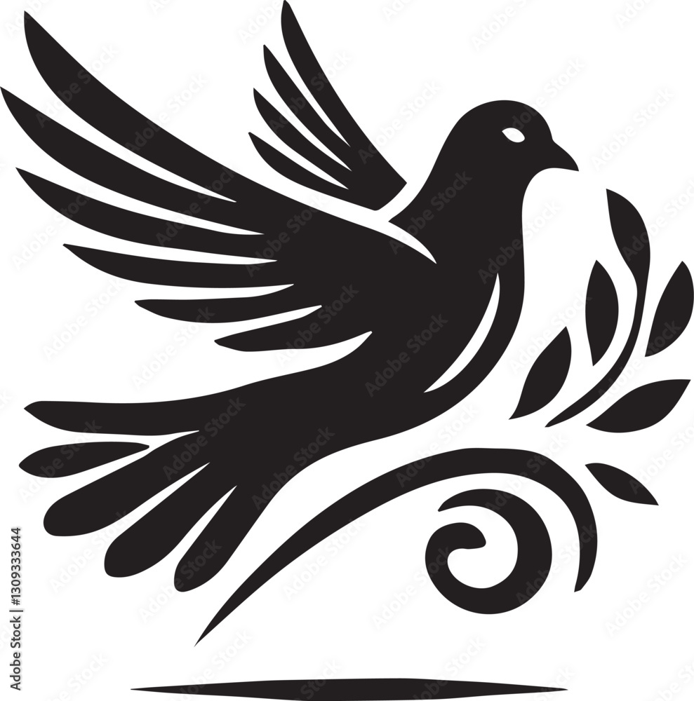 Obraz premium black dove bird clip art vector, dove bird silhouette vector, dove bird vector illustration, dove bird logo vector, dove bird vector icon, dove bird silhouette vector isolated on white background full