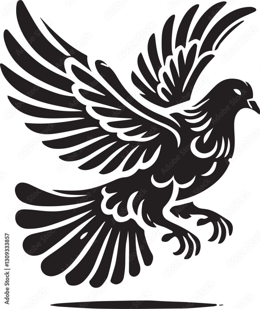 Fototapeta premium black dove bird clip art vector, dove bird silhouette vector, dove bird vector illustration, dove bird logo vector, dove bird vector icon, dove bird silhouette vector isolated on white background full