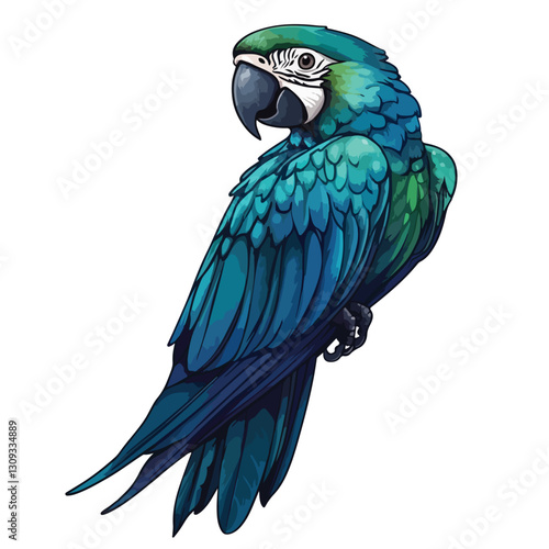 Vibrant Blue Winged Macaw Isolated on White Background