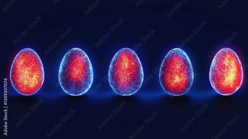 Naklejka premium Vibrant glowing eggs with dark punk inspired design create striking visual