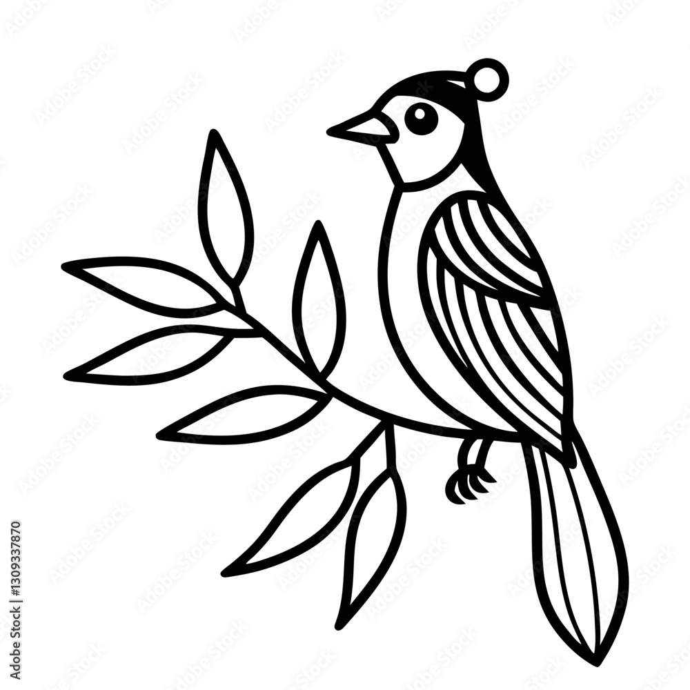 Naklejka premium bird-perched-on-a-leafy-branch--elegant-and-nature (1).eps