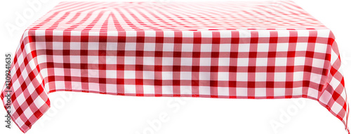 Mantel con cuadros rojos y blancos sobre fondo transparente