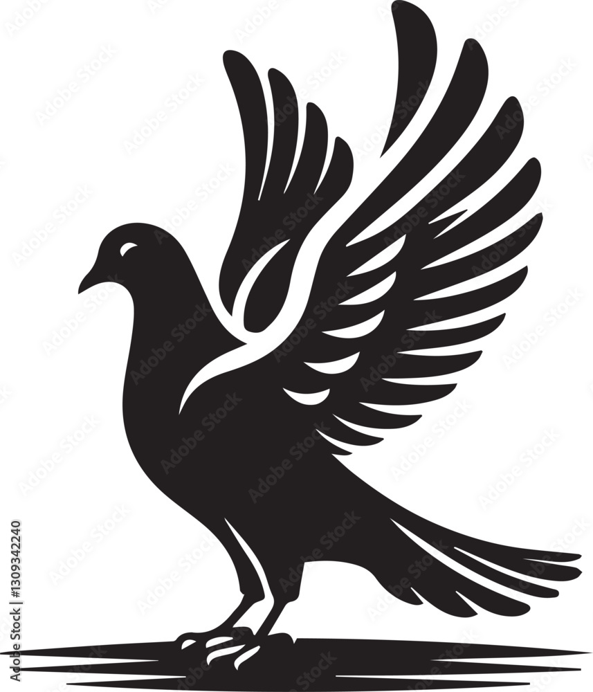 Obraz premium black dove bird clip art vector, dove bird silhouette vector, dove bird vector illustration, dove bird logo vector, dove bird vector icon, dove bird silhouette vector isolated on white background full