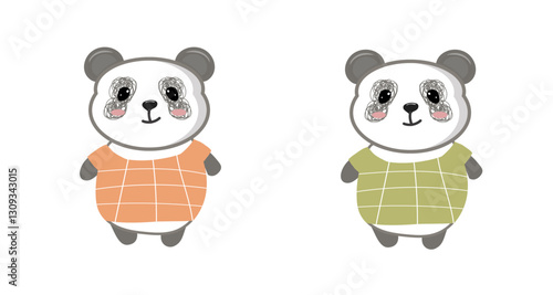 Panda, Cute Animal Set. cute panda illustration vector image. perfect for Stickers, Prints for Clothing, Coloring Pages.