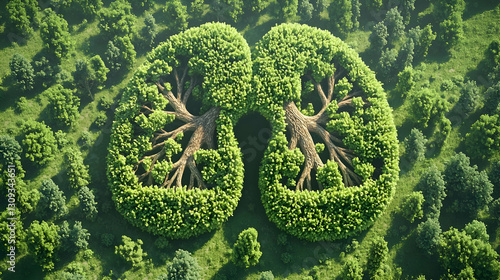 Aerial View of a Kidney Shaped Formation Made of Trees in Lush Green Forest Environment