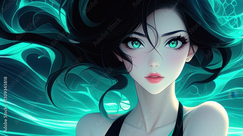 Anime-Style Woman with Flowing Hair and Ethereal Glow, Captivating Beauty and Fantasy Art Anime-Style Woman with Flowing Hair and Ethereal Glow, Captivating Beauty and Fantasy Art
