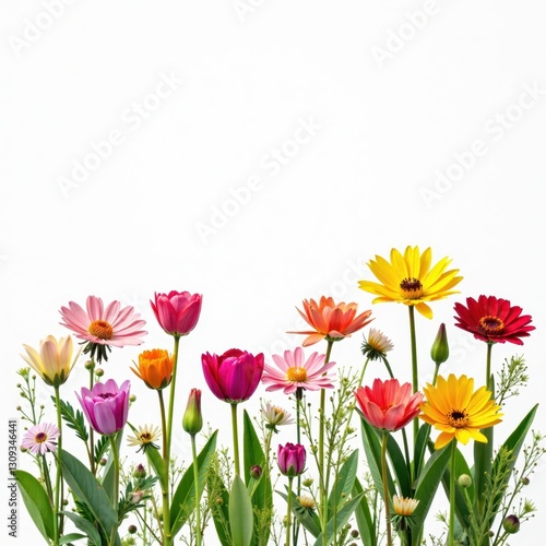 Wallpaper Mural Vibrant wildflowers, diverse blooms, isolated on white , image, bouquet Torontodigital.ca