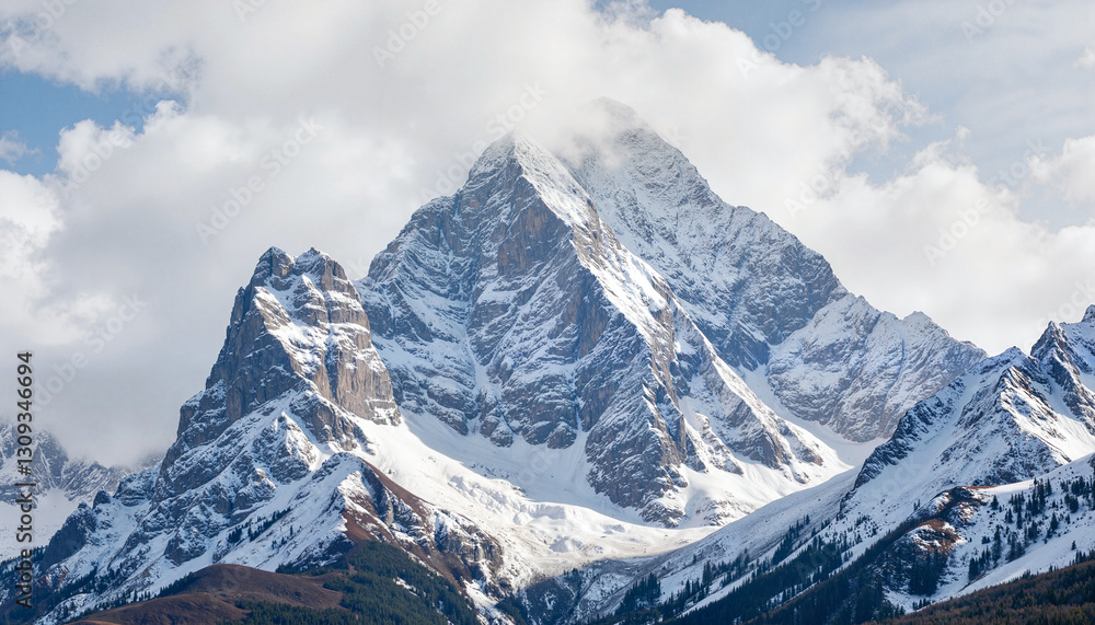 Obraz premium Jagged mountain ridge under dramatic sky, nature's majesty