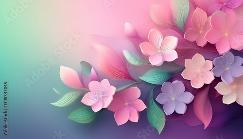 Spring Blossom Gradient. Subtle pastel pink, violet & light green blend. Delicate, soft texture.  Fresh, springlike background.

