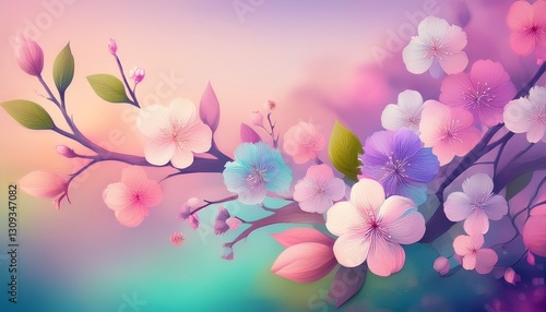 Spring Blossom Gradient. Subtle pastel pink, violet & light green blend. Delicate, soft texture.  Fresh, springlike background.

