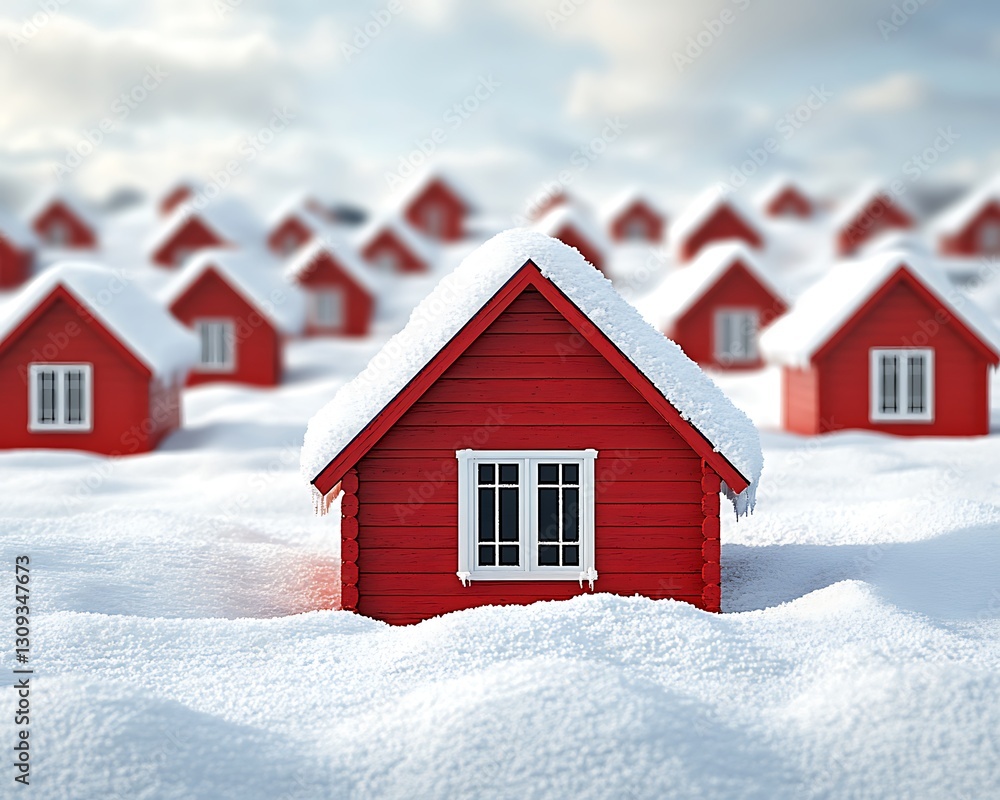 Red houses in snowy landscape. Red houses in snowy landscape.