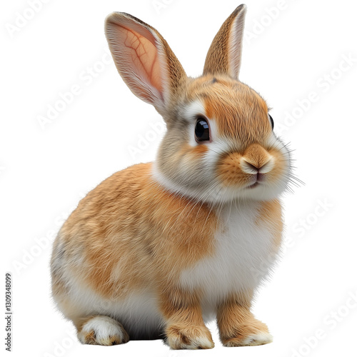 Cute brown and white Easter rabbit sitting upright, looking forward. Captures the essence of innocence and nature.