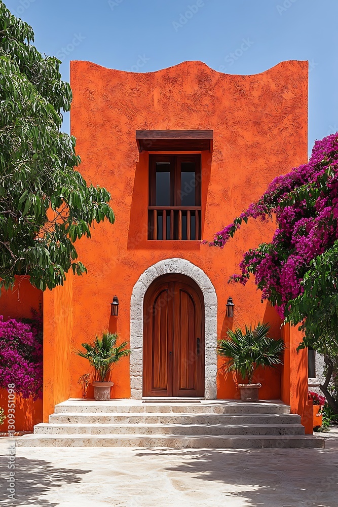 Naklejka premium Orange house, Mexico, tropical garden