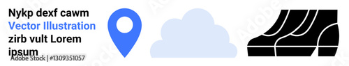 Free Download Navigation pin, cloud, and black footwear icons represent location, weather, and travel. Ideal for maps, logistics, climate, lifestyle outdoor activities retail flat landing page banner - GFXLoad