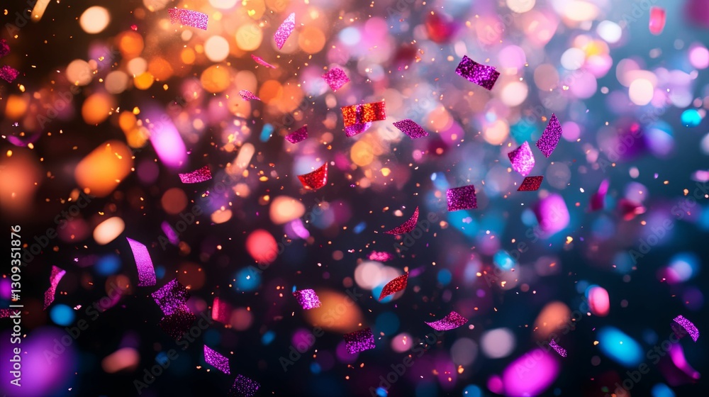 Naklejka premium Glittering Confetti Falling Through Festive Lights