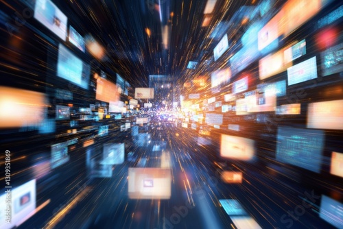 Abstract Digital Background of Data Flow with Exploding Images