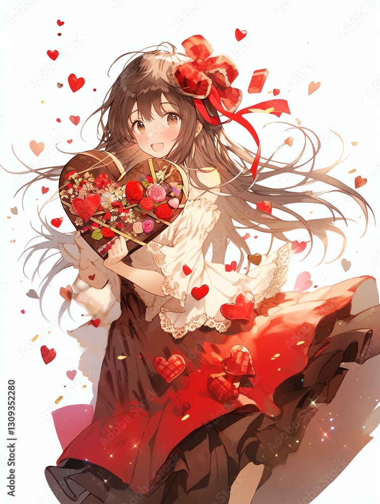 Fototapeta premium Smiling Girl with Heart-Shaped Box