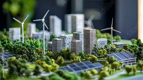 A design model a green energy city with solar panels wind turbines and building structures