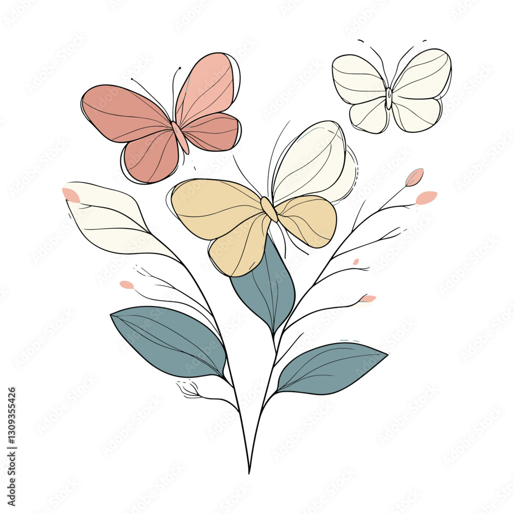 Fototapeta premium Colorful Floral and Butterfly Composition