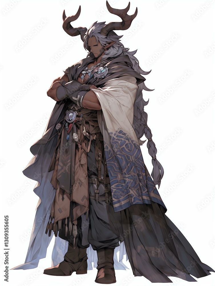 Fototapeta premium Muscular Grey-Haired Fantasy Character