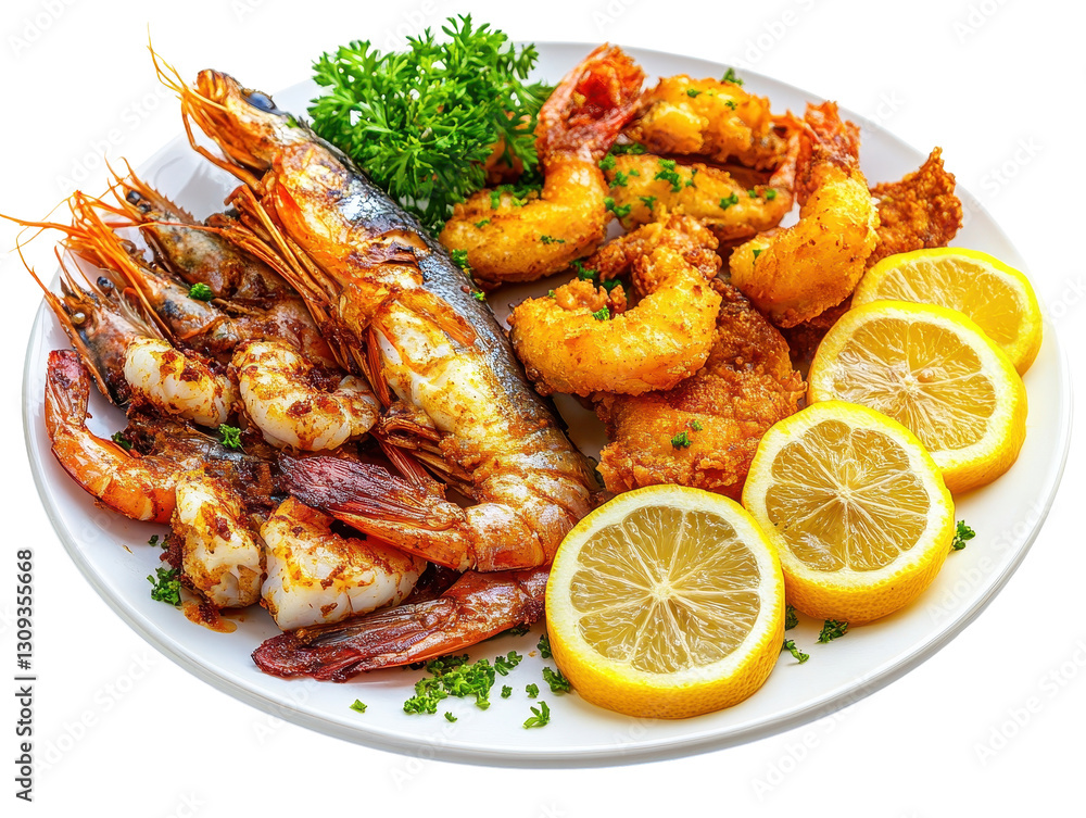 Isolated Grilled Shrimp and Lemon Isolated Grilled Shrimp and Lemon