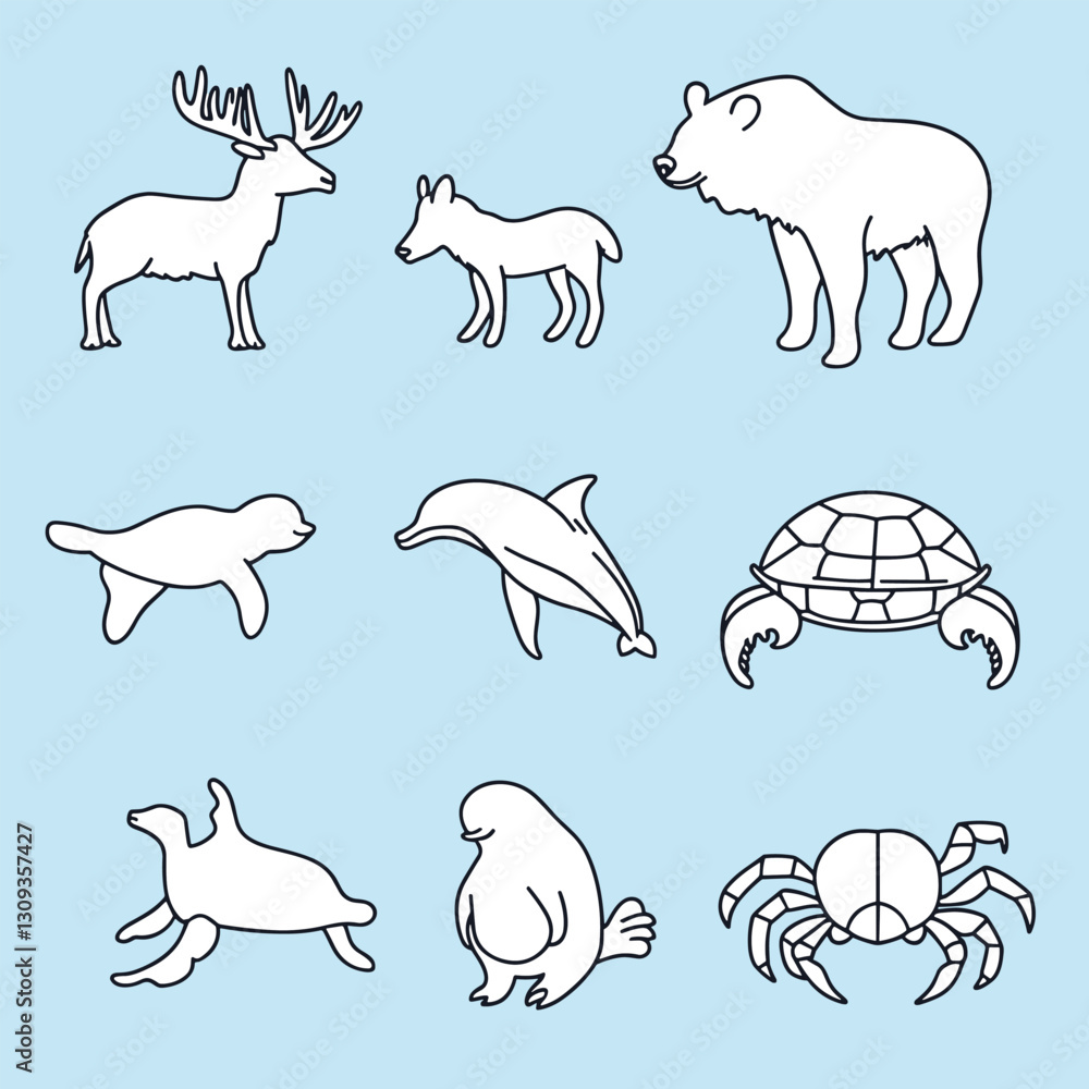 Fototapeta premium Arctic and Polar Animal Illustration Set
