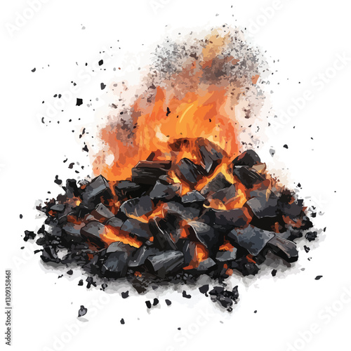 Fiery Embers and Ashes Glowing in the Dark
