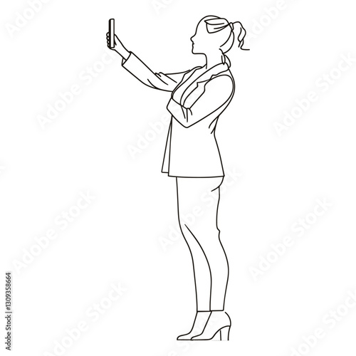 Hand-Drawn Woman Taking a Selfie with a Smartphone