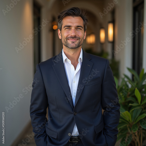 El guapo es un ejecutivo masculino de unos 40 años. Un hombre caballeroso.La barba te queda bien y el peinado es genial.