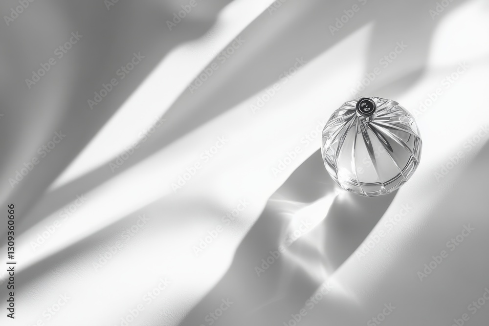 Elegant Crystal Perfume Bottle Casting Unique Shadows on Fabric Elegant Crystal Perfume Bottle Casting Unique Shadows on Fabric