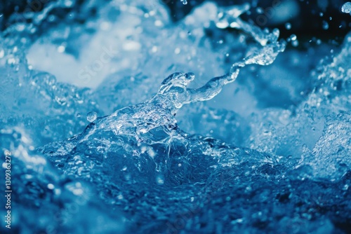 Blue Water Splash with Bubbles Creating a Dynamic and Refreshing Scene