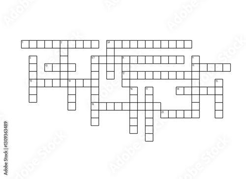 Blank crossword puzzle grid for twenty words, empty template squares to fill in for riddle, educational or leisure game, ready to be used for making any word puzzle