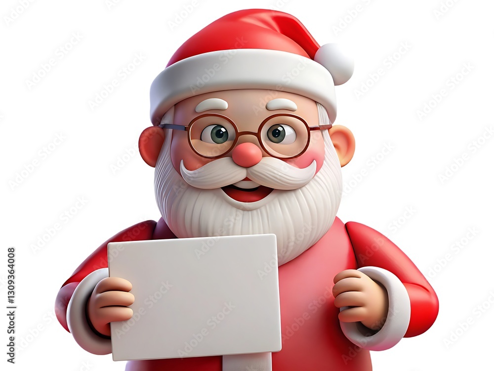 Naklejka premium Cartoon Santa Claus Holding a Blank Sign, Perfect for Holiday Promotion