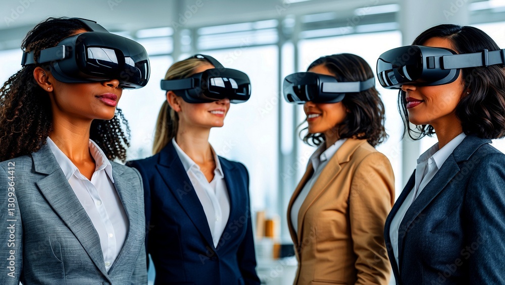 Businesswomen engaged in immersive virtual reality exploration Businesswomen engaged in immersive virtual reality exploration