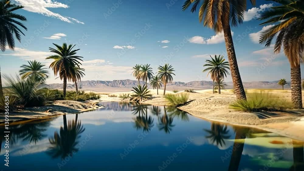 Oasis Serenity: Palm Trees Reflecting in a Desert Pool Oasis Serenity: Palm Trees Reflecting in a Desert Pool