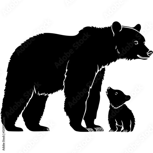 Bear Family Walking Silhouette – Black Bear and Cubs Clipart
