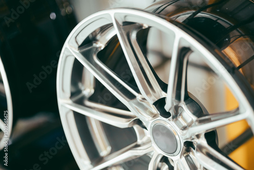 Εκτύπωση καμβά closeup car alloy mag wheels sport racing style in auto salon vehicle decoration