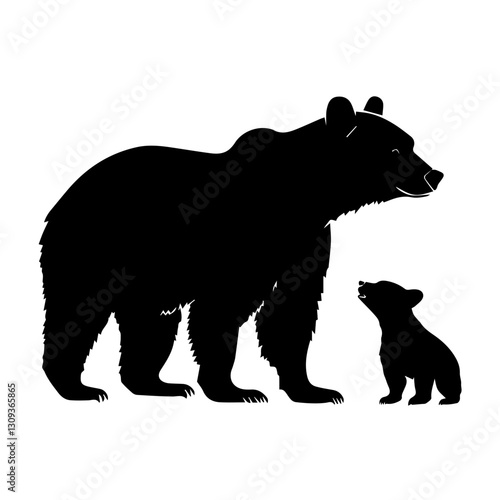 Bear Family Walking Silhouette – Black Bear and Cubs Clipart
