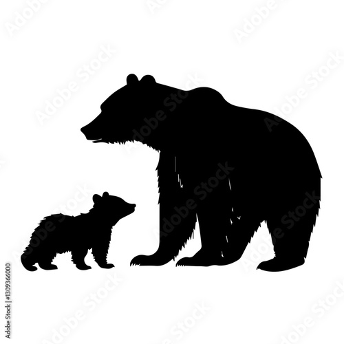 Bear Family Walking Silhouette – Black Bear and Cubs Clipart
