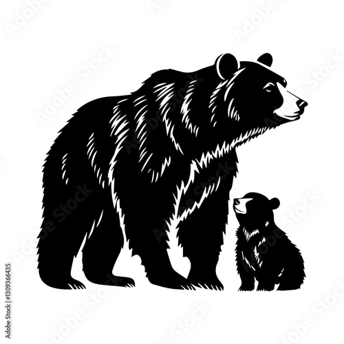 Bear Family Walking Silhouette – Black Bear and Cubs Clipart
