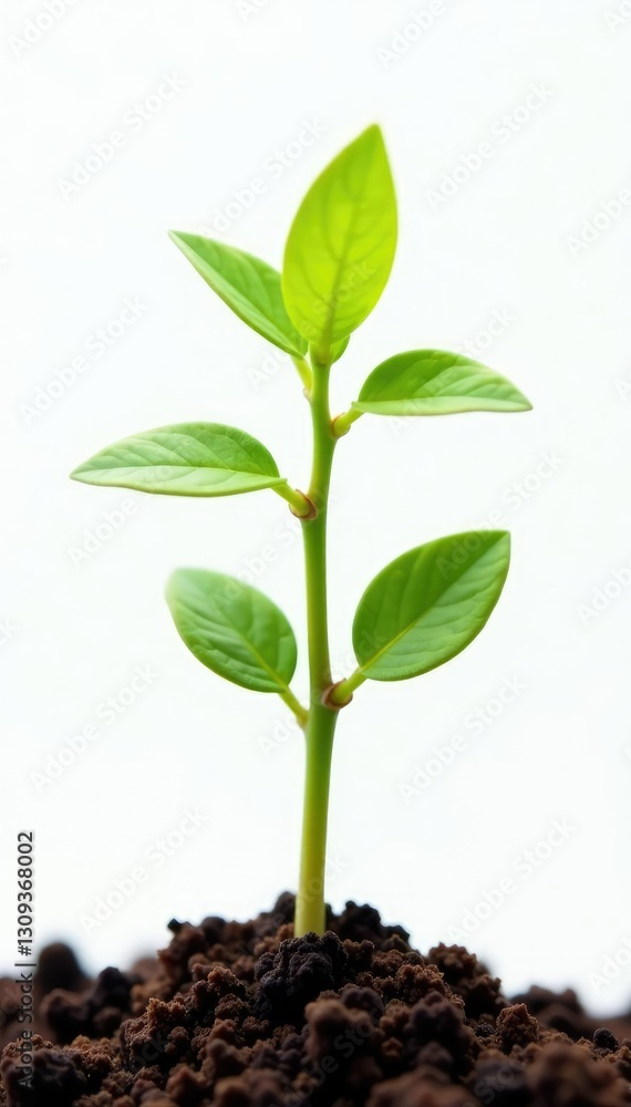 Sprouting branches of a small plant on white background, greenery, sprouts, nature Sprouting branches of a small plant on white background, greenery, sprouts, nature