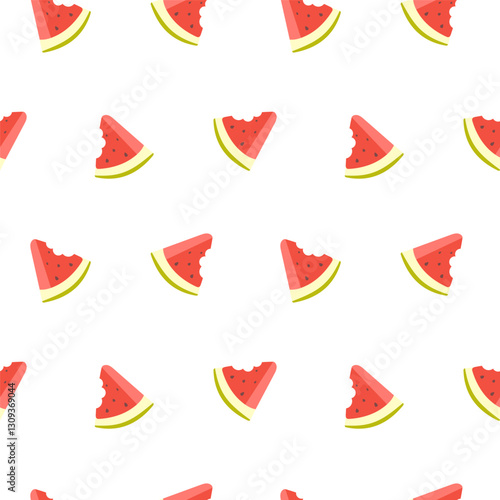 Watermelon seamless pattern with bittern watermelon slices. Summer fruit vector seamless pattern. Perfect for t-shirt, clothing, textile, fabric, packaging, wrapping paper, wallpaper, background