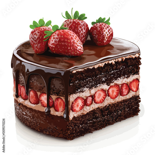 Delicious Chocolate Cake With Strawberry 3D Render Icon
