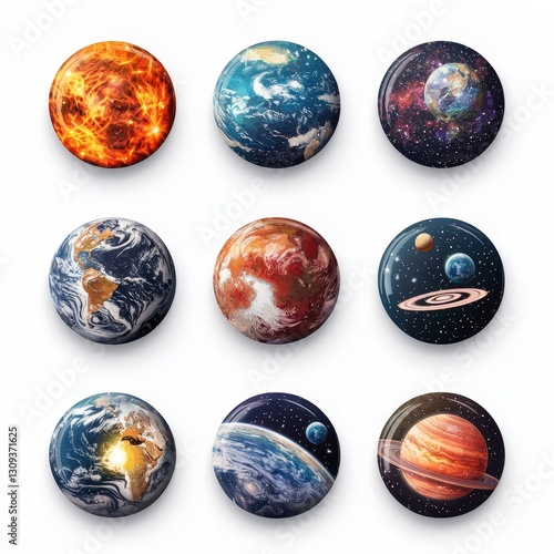 Wallpaper Mural Space icons set cut out isolated on white background Torontodigital.ca